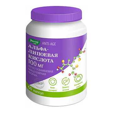 Купить АЛЬФА-ЛИПОЕВАЯ КИСЛОТА ANTI-AGE 100МГ КАПС. №60 ЭВАЛАР.